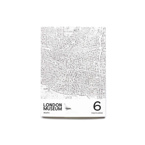 Pack of London Museum postcards with a map design on a white background
