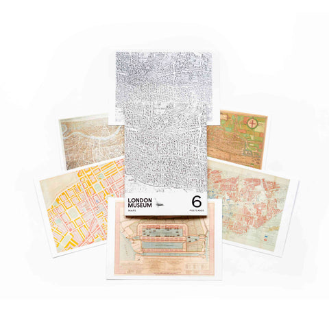 Set of vintage-style map postcards with 'London Museum' branding on a white background
