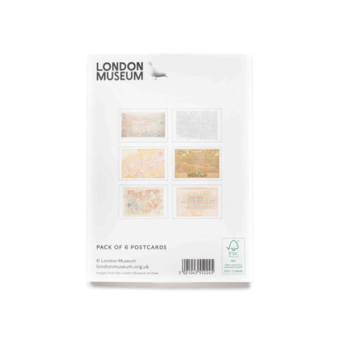 Pack of 6 postcards from London Museum on a white background