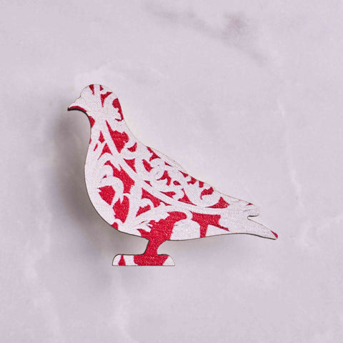 Pigeon maple wood pin Valentine Card design