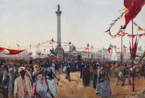 Watercolour depicting Queen Victoria's Golden Jubilee celebrations in Trafalgar Square