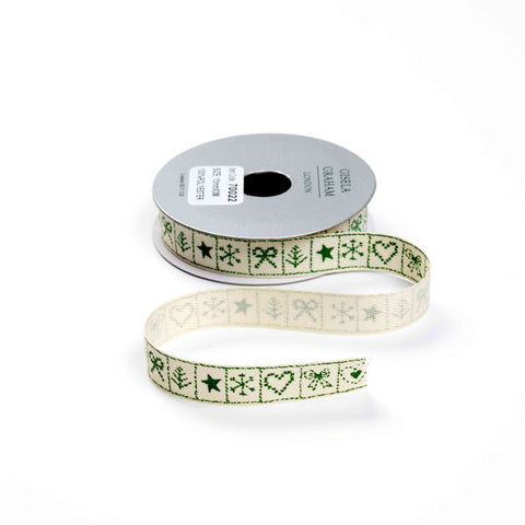 Red Green assorted colour natural ribbon with heart & bow design 15m