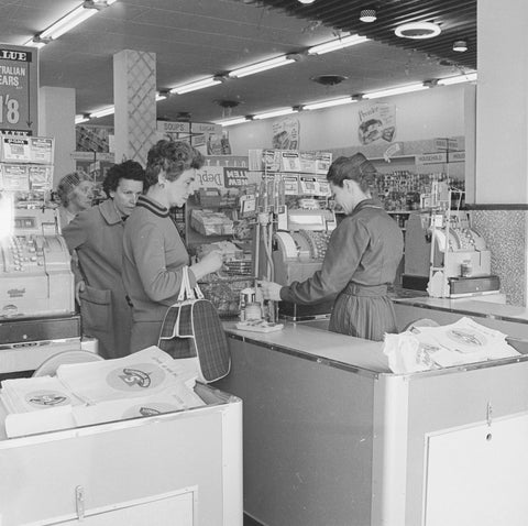 Rose Grant (Henry Grant's wife) shops in a Premier Supermarket store c.1961