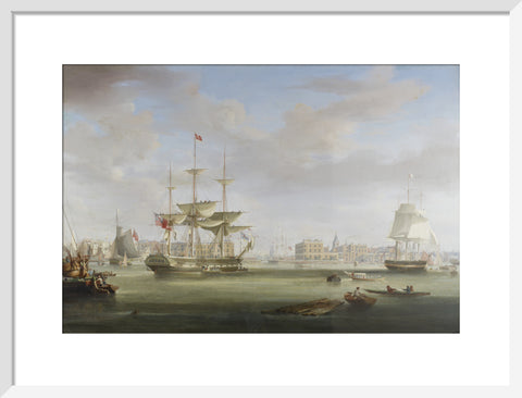 Oil on canvas painting entitled 'Thomas King Entering London Dock 1822-27, by William John Huggins (1781-1845).