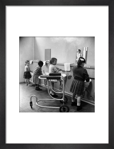 Children in the school toilets at the 'FDR School for Handicapped Children'