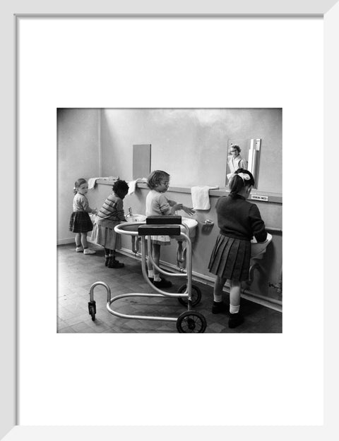 Children in the school toilets at the 'FDR School for Handicapped Children'
