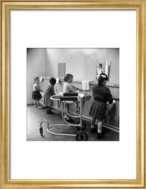 Children in the school toilets at the 'FDR School for Handicapped Children'
