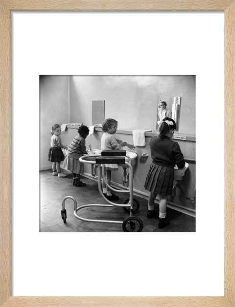 Children in the school toilets at the 'FDR School for Handicapped Children'