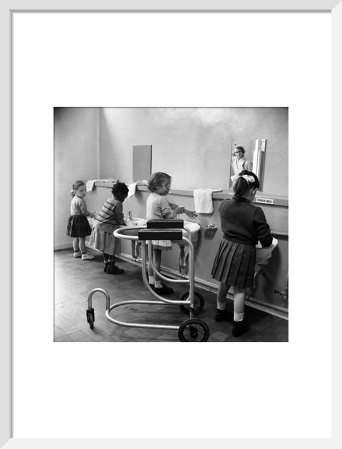 Children in the school toilets at the 'FDR School for Handicapped Children'