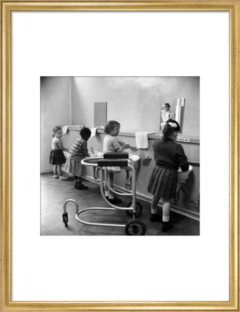 Children in the school toilets at the 'FDR School for Handicapped Children'