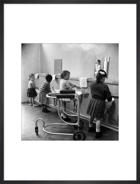 Children in the school toilets at the 'FDR School for Handicapped Children'