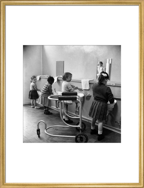 Children in the school toilets at the 'FDR School for Handicapped Children'