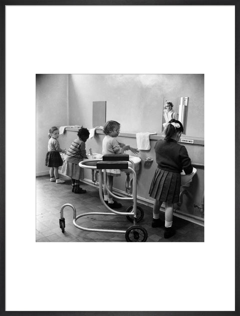 Children in the school toilets at the 'FDR School for Handicapped Children'