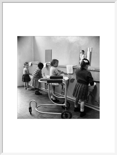 Children in the school toilets at the 'FDR School for Handicapped Children'