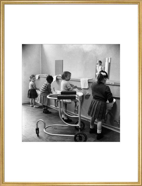 Children in the school toilets at the 'FDR School for Handicapped Children'