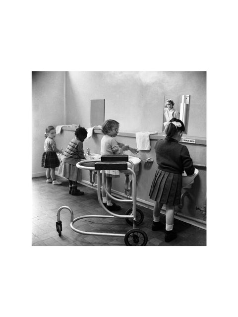 Children in the school toilets at the 'FDR School for Handicapped Children'