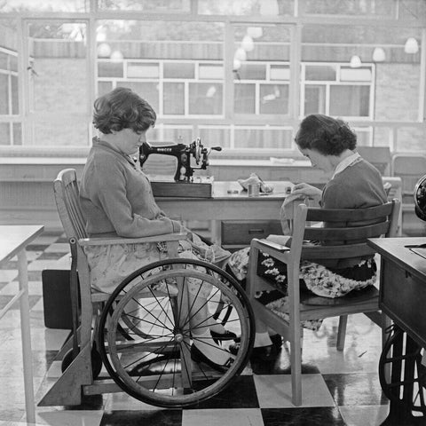 Two children at the 'FDR School for Handicapped Children', Hampstead, working in the handicraft room