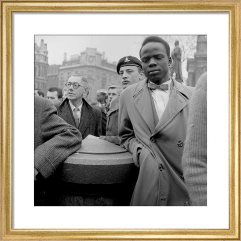 Crowd of protesters at a rally in Trafalgar Square on 27 March 1960