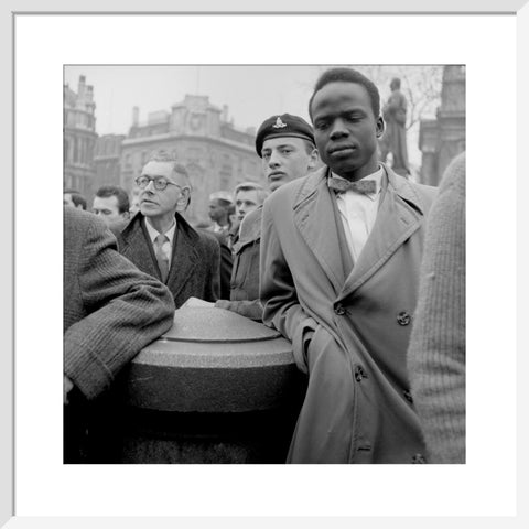 Crowd of protesters at a rally in Trafalgar Square on 27 March 1960