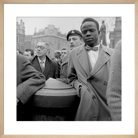 Crowd of protesters at a rally in Trafalgar Square on 27 March 1960