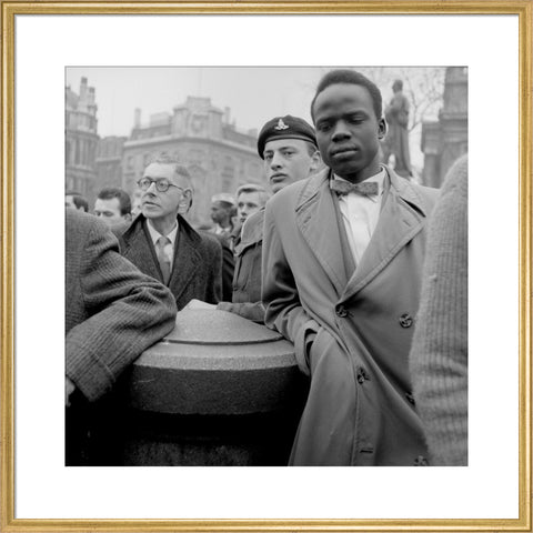 Crowd of protesters at a rally in Trafalgar Square on 27 March 1960