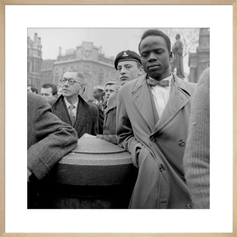 Crowd of protesters at a rally in Trafalgar Square on 27 March 1960