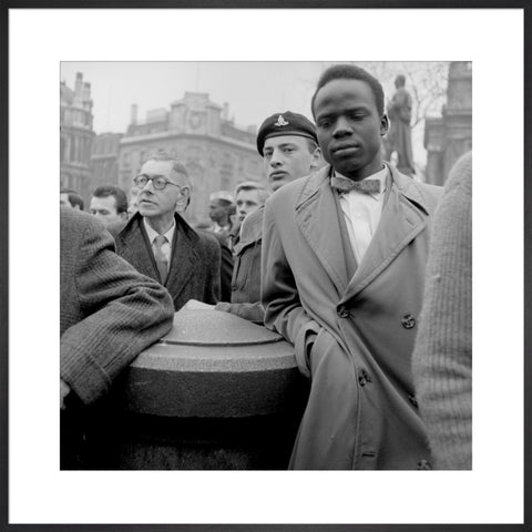 Crowd of protesters at a rally in Trafalgar Square on 27 March 1960
