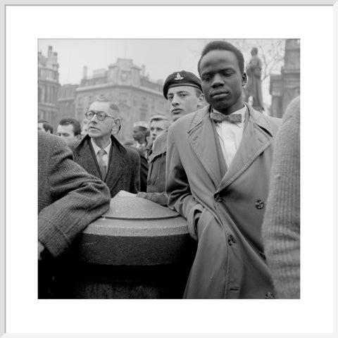Crowd of protesters at a rally in Trafalgar Square on 27 March 1960