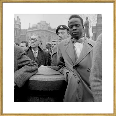 Crowd of protesters at a rally in Trafalgar Square on 27 March 1960