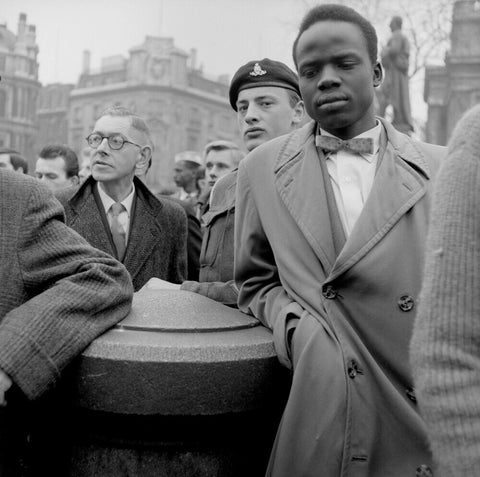 Crowd of protesters at a rally in Trafalgar Square on 27 March 1960