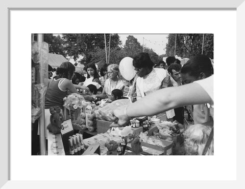 Local community enjoying a stall at Brent Fair, 1973.