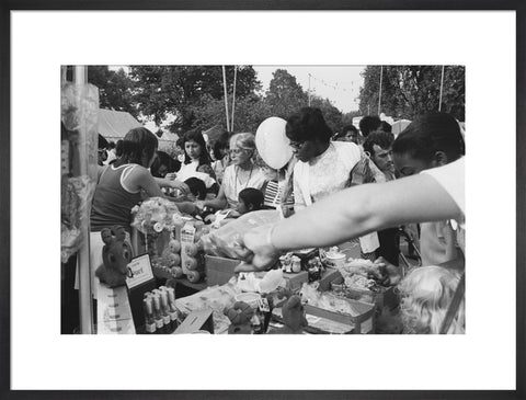 Local community enjoying a stall at Brent Fair, 1973.