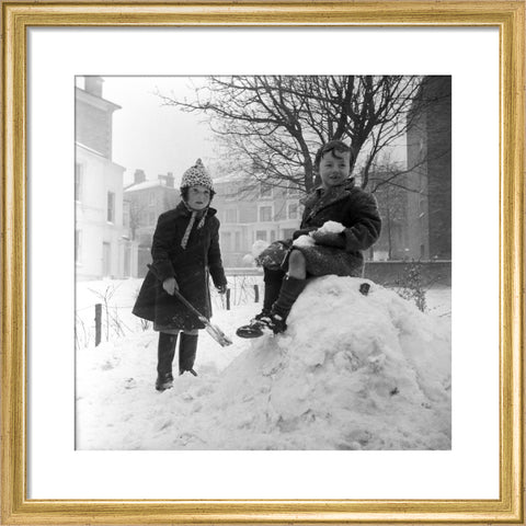 Two children play in the snow, Hampstead