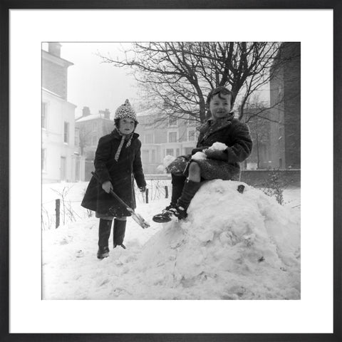 Two children play in the snow, Hampstead
