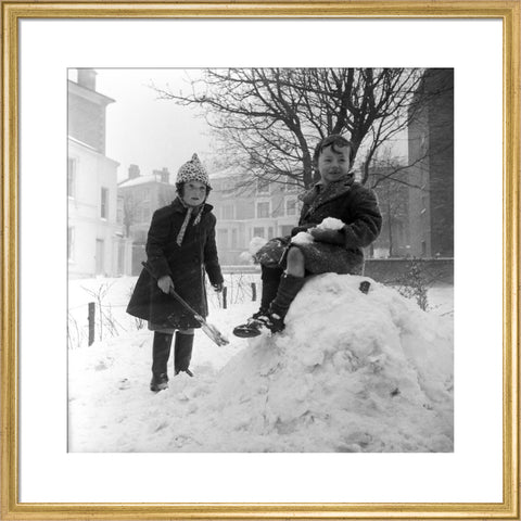 Two children play in the snow, Hampstead