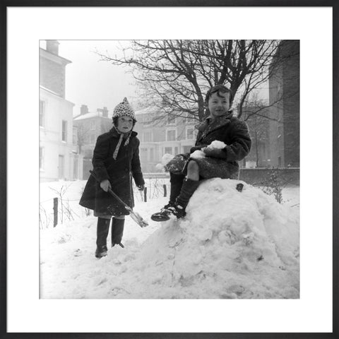 Two children play in the snow, Hampstead