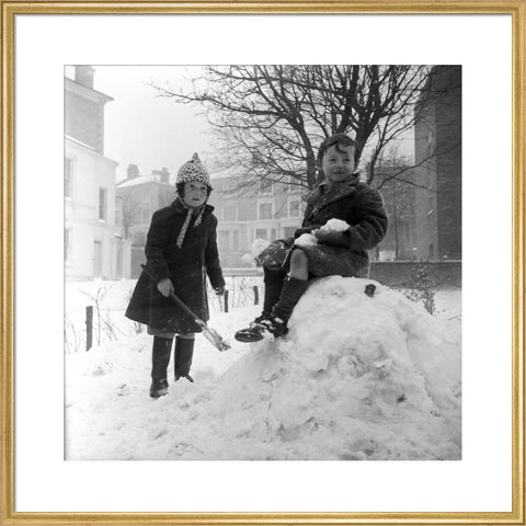Two children play in the snow, Hampstead