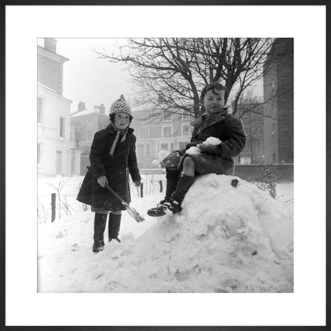 Two children play in the snow, Hampstead