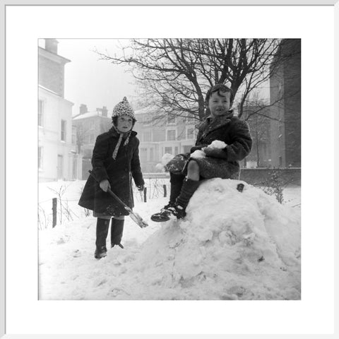 Two children play in the snow, Hampstead
