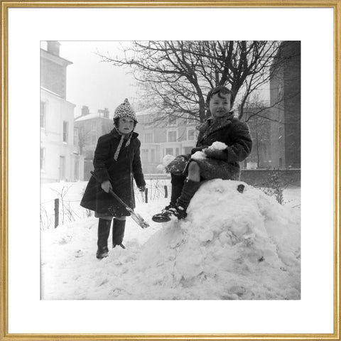 Two children play in the snow, Hampstead