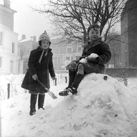 Two children play in the snow, Hampstead