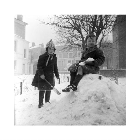 Two children play in the snow, Hampstead