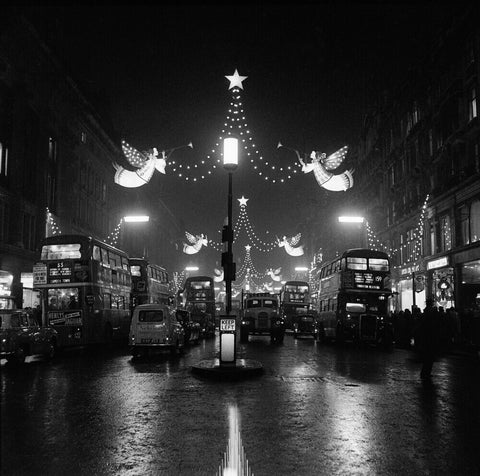 The Regent Street Christmas lights at night,1960