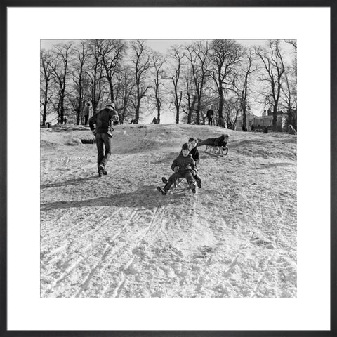 Boys on a toboggan, Hampstead Heath