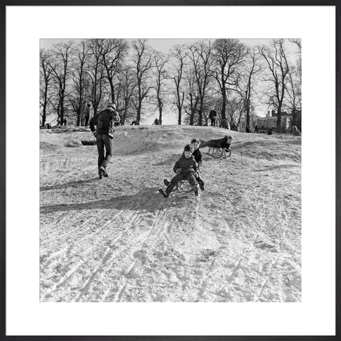Boys on a toboggan, Hampstead Heath