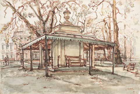 The pumphouse/shelter in the centre of Berkeley Square