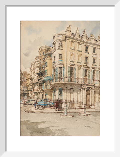Park Lane houses from the corner of Grosvenor Street. (Art print, Small, White)