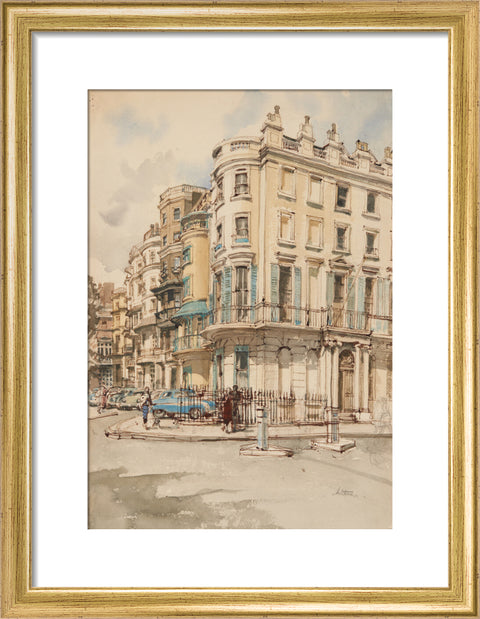 Park Lane houses from the corner of Grosvenor Street. (Art print, Small, Gold)