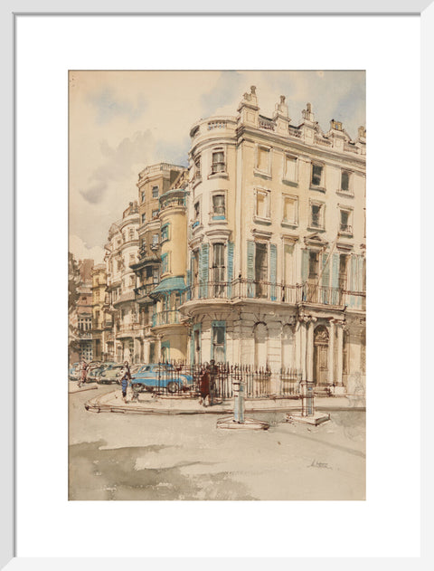 Park Lane houses from the corner of Grosvenor Street. (Art print, Medium, White)