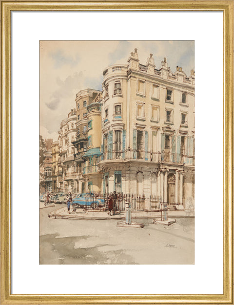 Park Lane houses from the corner of Grosvenor Street. (Art print, Medium, Gold)